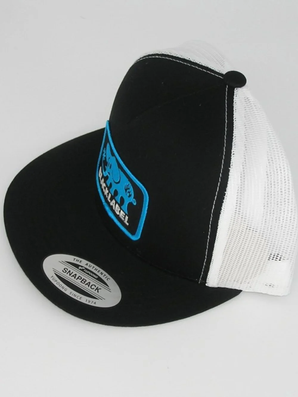 Black Label Skateboards Patch on Yupoong Classic 6006 Snapback Black/White Hat